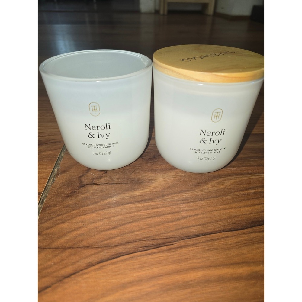 2 Threshold 8oz Neroli + Ivy Scent Candle Ceramic Jar Wood 1 crackling wick